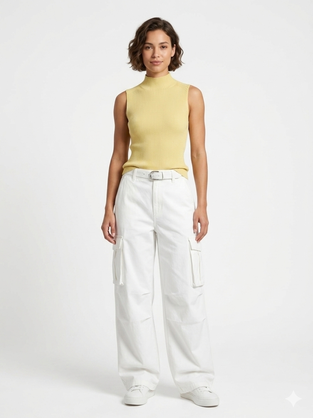 Banana Republic Chartreuse Ribbed Sleeveless Mock Neck Cotton Sweater L Yellow